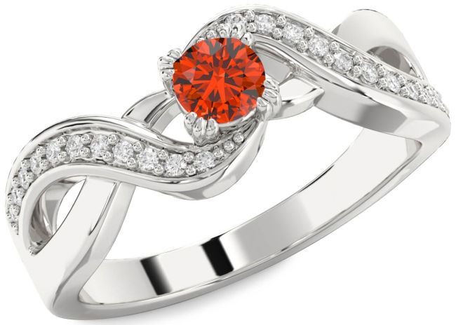 Diamond Fire Opal Silver Infinity Round Promise Ring