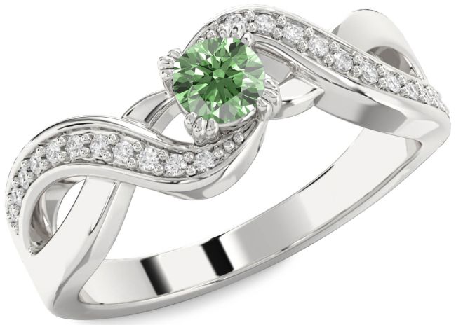 Green Diamond Silver Infinity Round Promise Ring