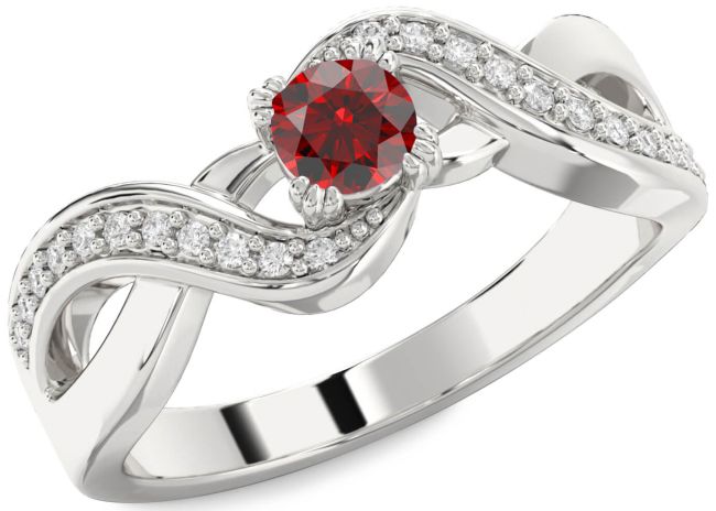 Diamond Garnet Silver Infinity Round Promise Ring