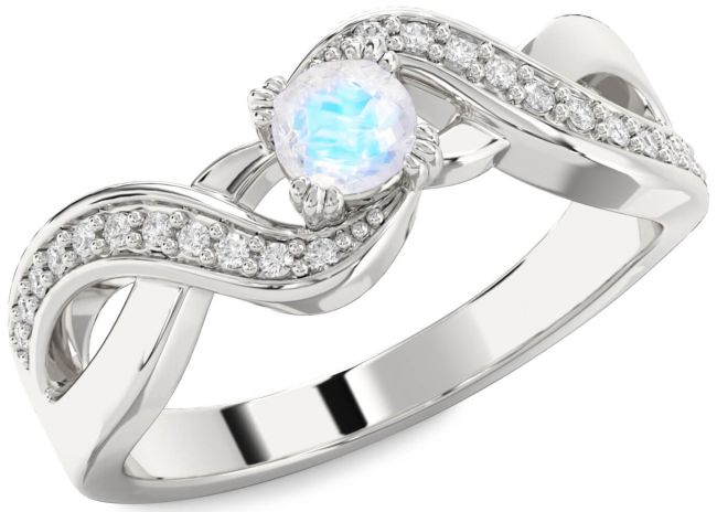 Diamond Moonstone Silver Infinity Round Promise Ring