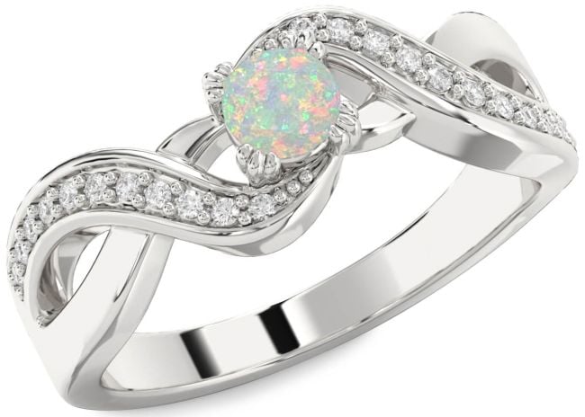 Diamond Opal Silver Infinity Round Promise Ring