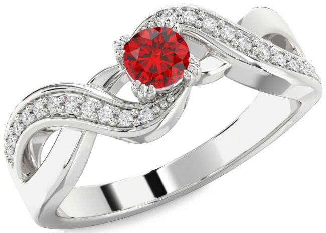 Diamond Ruby Silver Infinity Round Promise Ring
