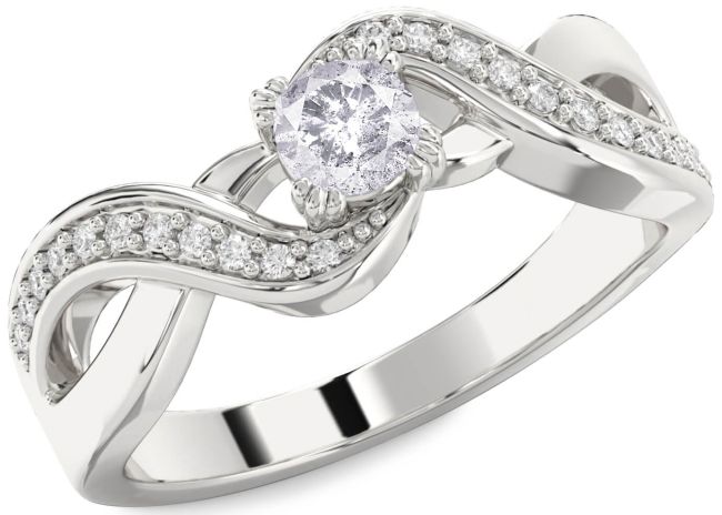 Salt & Pepper Diamond Silver Infinity Round Promise Ring