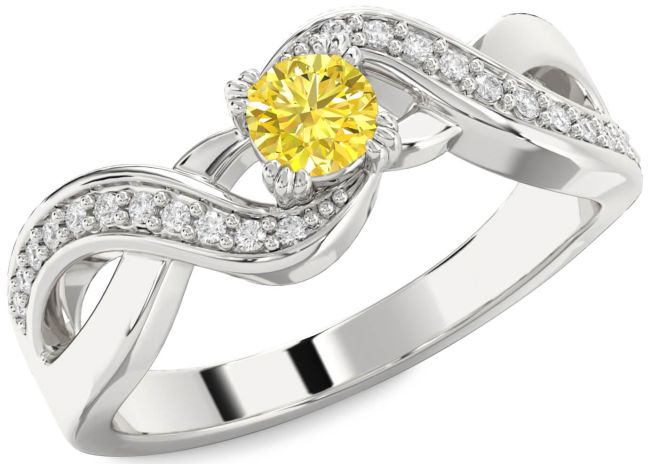 Yellow Diamond Silver Infinity Round Promise Ring