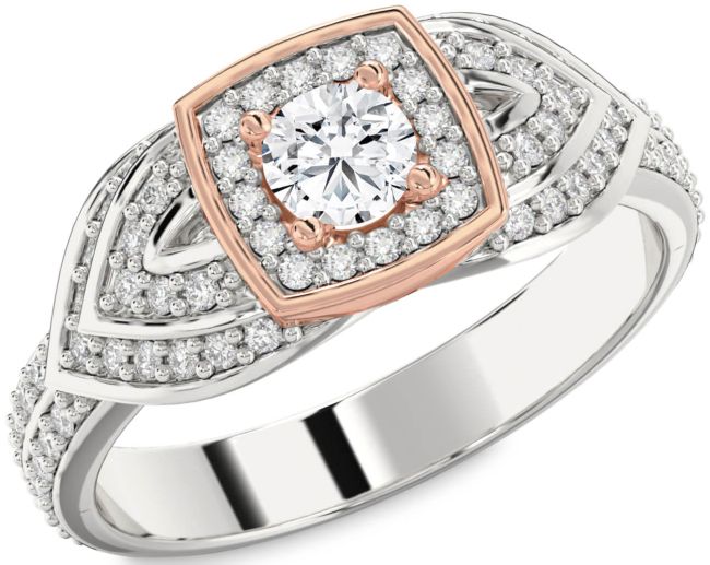 Diamond White Rose Gold Halo Round Pave Promise Ring