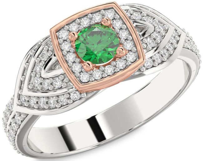 Diamond Emerald Rose Gold Silver Halo Round Pave Promise Ring