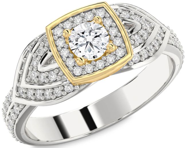 Diamond Silver & 10K gold Halo Round Pave Promise Ring