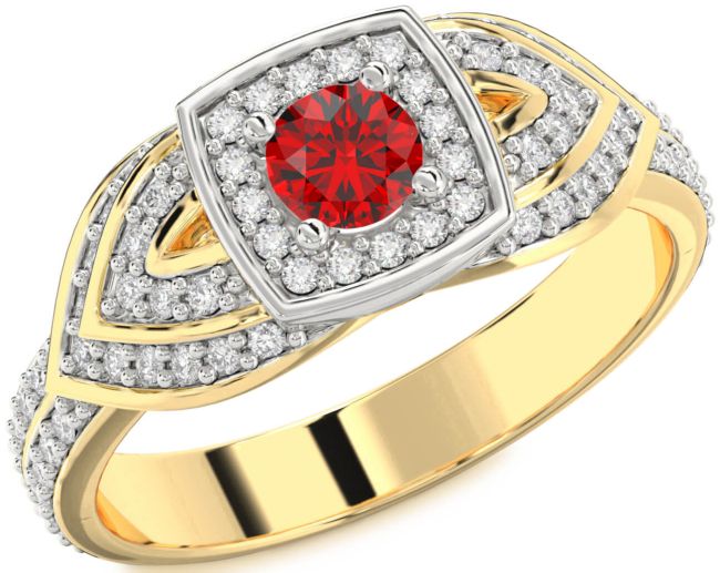 Diamond Ruby White Yellow Gold Halo Round Pave Promise Ring
