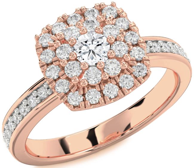 Diamond Rose Gold Silver Halo Round Pave Promise Ring