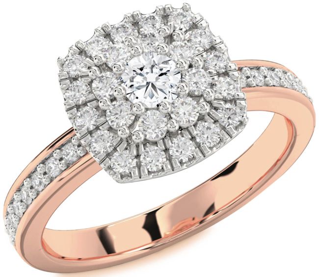 Diamond Rose Gold Silver Halo Round Pave Promise Ring