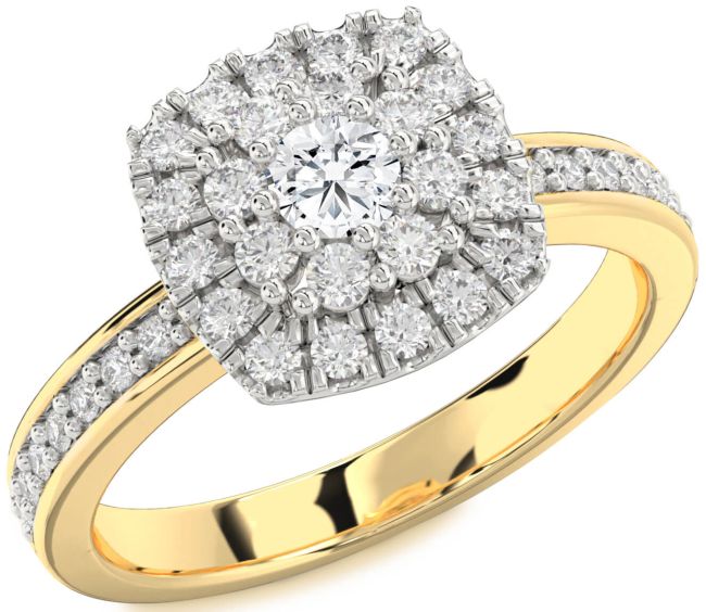 Diamond Platinum & Yellow Gold Halo Round Pave Promise Ring