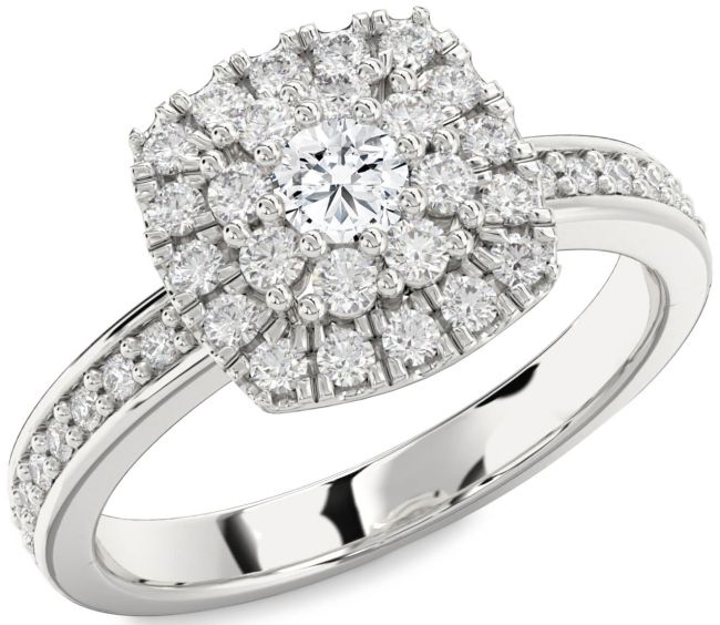 Diamond Platinum Halo Round Pave Promise Ring