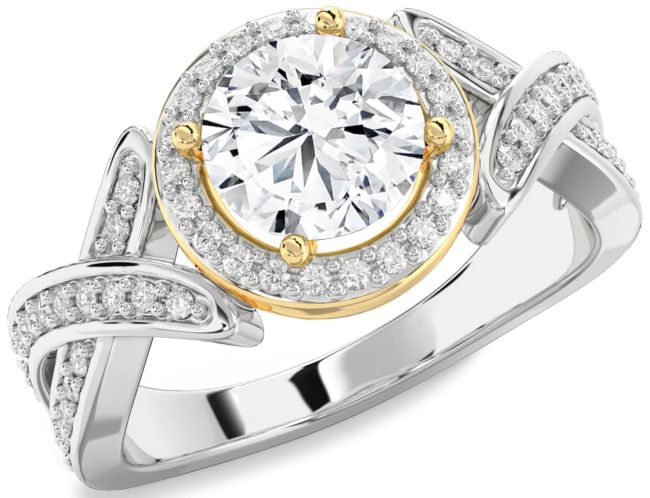 Diamond Gold Silver Halo Round Pave Engagement Ring