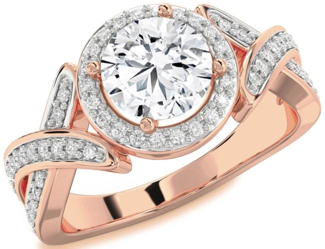 Diamond Rose Gold Silver Halo Round Pave Engagement Ring