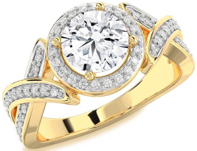 Diamond Gold Halo Round Pave Engagement Ring