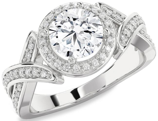 Diamond White Gold Halo Round Pave Engagement Ring