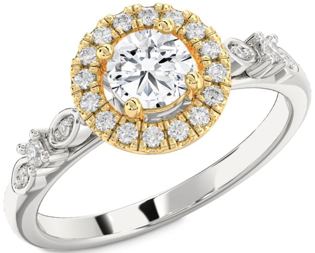 Diamond Gold Silver Halo Round Engagement Ring