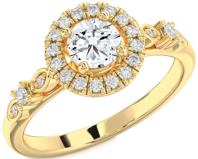 Diamond Gold Halo Round Engagement Ring
