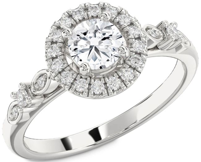 Diamond Silver Halo Round Engagement Ring