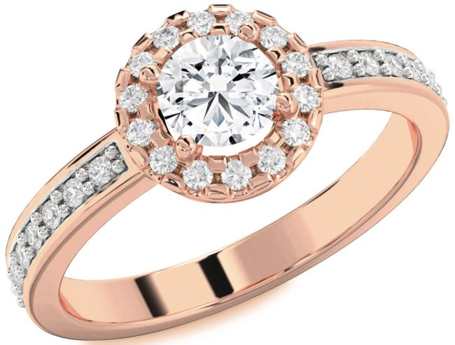 Diamond Rose Gold Silver Halo Round Pave Engagement Ring