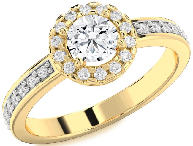 Diamond Gold Halo Round Pave Engagement Ring