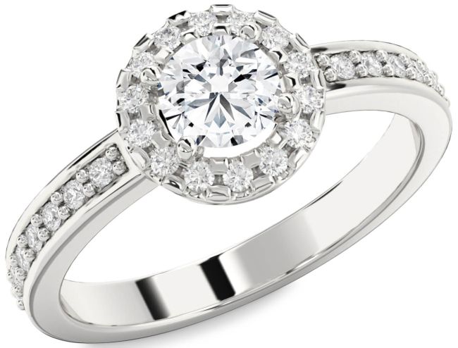 Diamond White Gold Halo Round Pave Engagement Ring