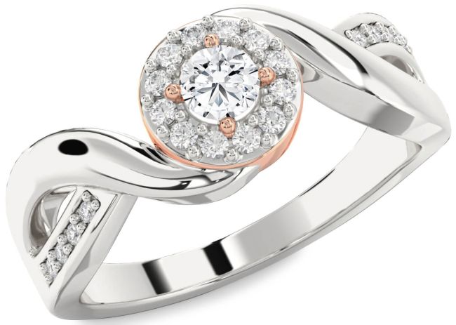 Diamond Platinum & Rose Gold Halo Round Promise Ring