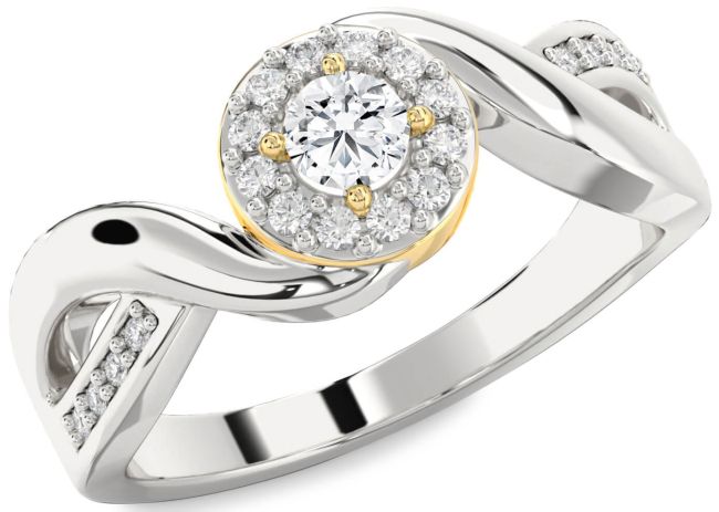 Diamond Platinum & Yellow Gold Halo Round Promise Ring