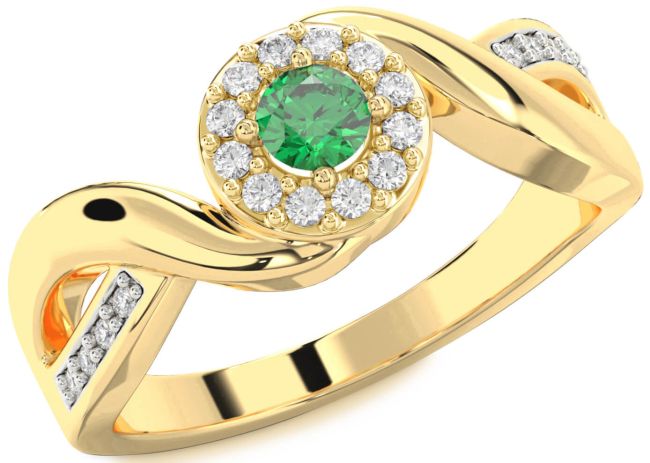 Diamond Emerald Gold Silver Halo Round Promise Ring