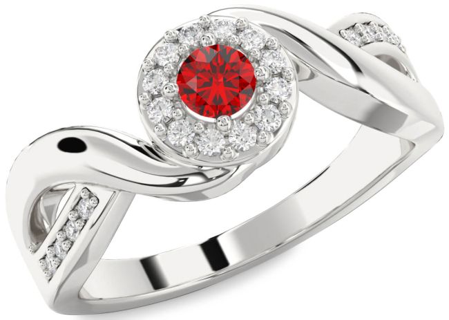 Diamond Ruby White Gold Halo Round Promise Ring