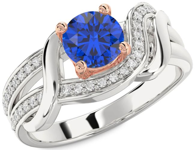 Diamond Blue Sapphire Platinum & Rose Gold Round Solitaire Engagement Ring