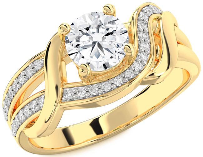 Diamond Gold Silver Round Solitaire Engagement Ring