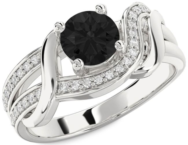 Black Diamond Silver Round Solitaire Engagement Ring