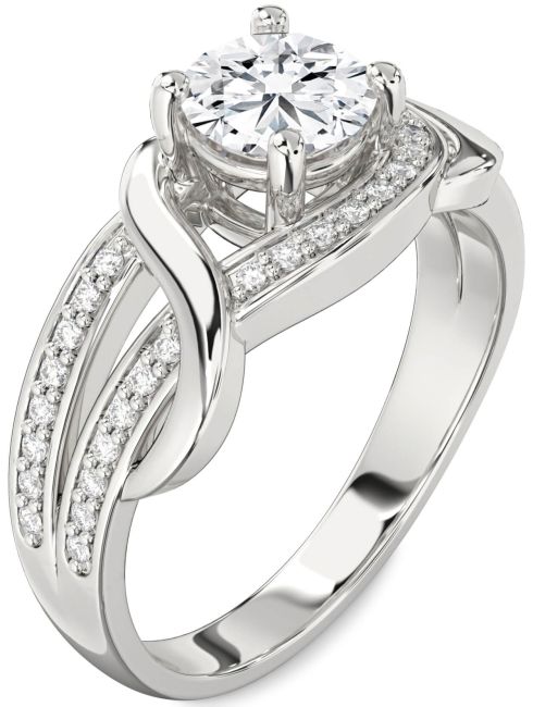Lab Diamond Silver Round Solitaire Engagement Ring