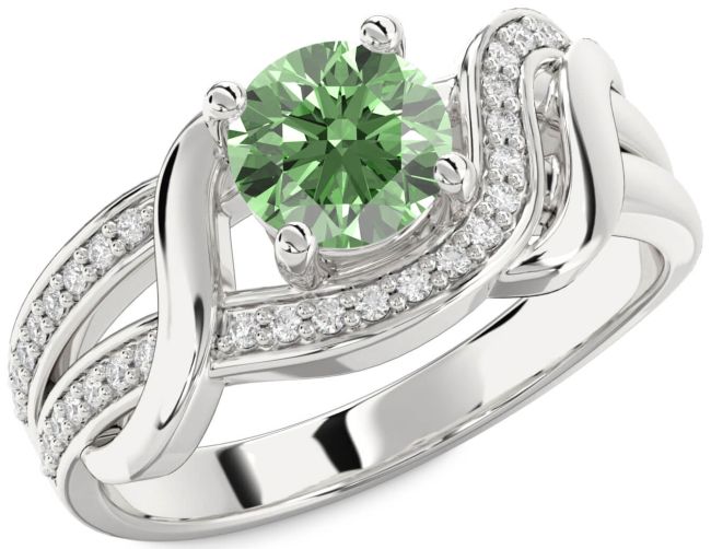 Green Diamond Silver Round Solitaire Engagement Ring