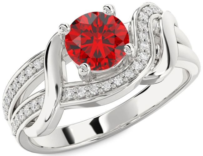 Diamond Ruby Platinum Round Solitaire Engagement Ring