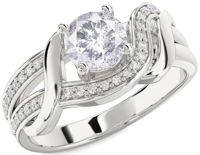 Salt & Pepper Diamond Silver Round Solitaire Engagement Ring