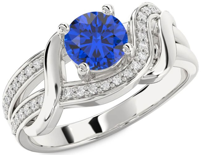 Diamond Blue Sapphire White Gold Round Solitaire Engagement Ring