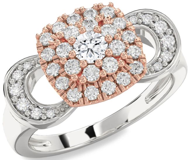 Diamond Rose Gold Silver Halo Round Promise Ring