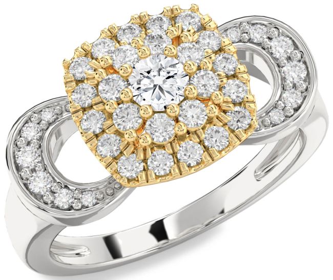 Diamond White Yellow Gold Halo Round Promise Ring