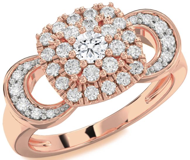 Diamond Rose Gold Silver Halo Round Promise Ring