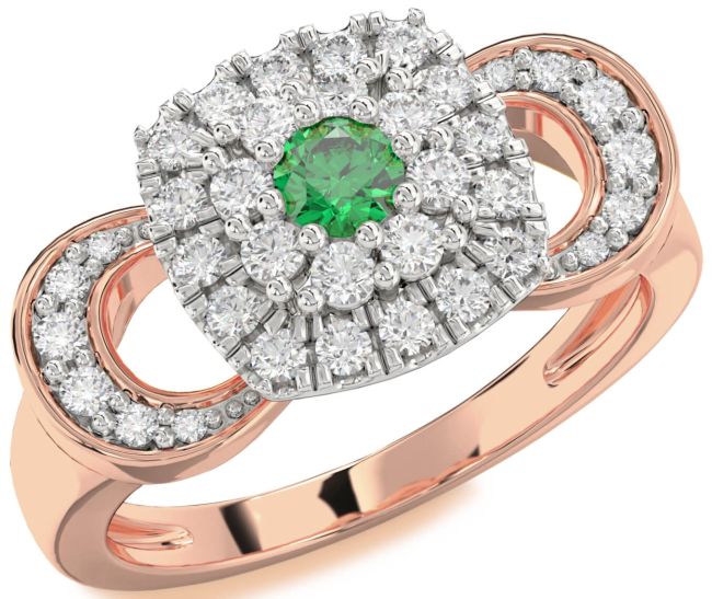 Diamond Emerald White Rose Gold Halo Round Promise Ring