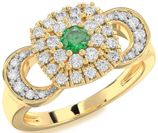 Diamond Emerald Gold Silver Halo Round Promise Ring