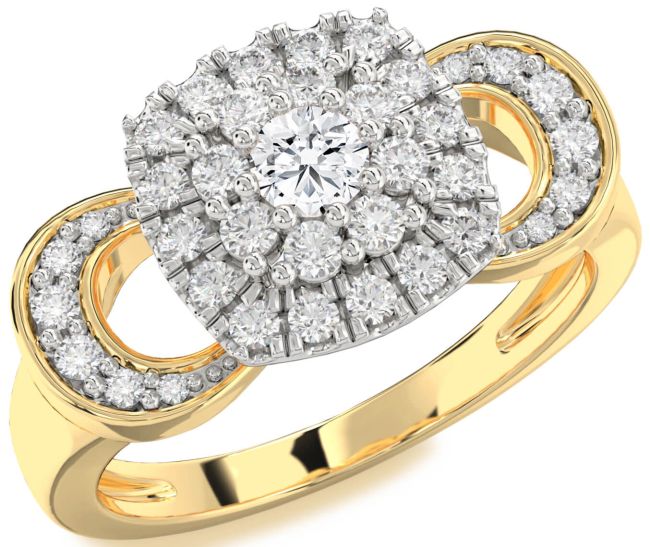 Diamond Gold Silver Halo Round Promise Ring