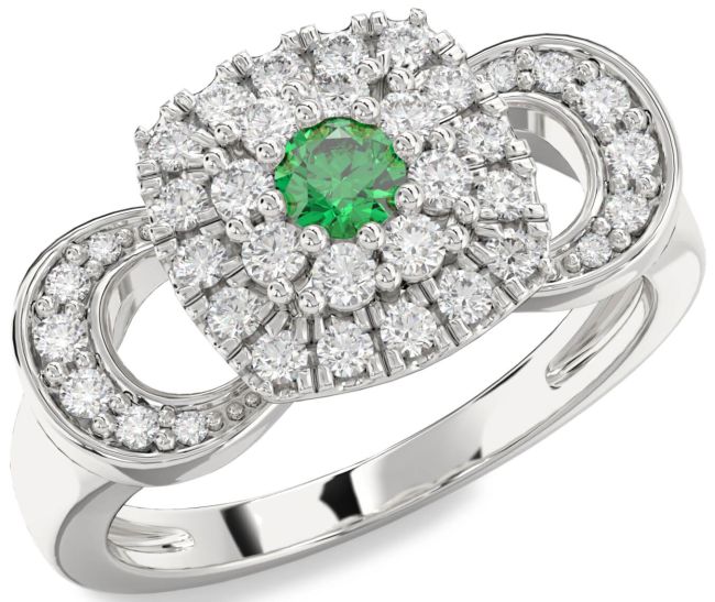 Diamond Emerald Platinum Halo Round Promise Ring
