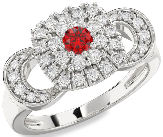 Diamond Ruby White Gold Halo Round Promise Ring