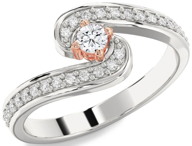 Diamond Rose Gold Silver Round Pave Promise Ring