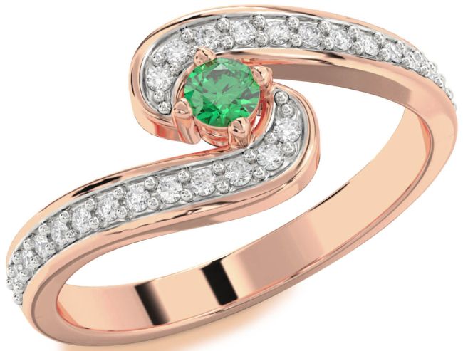 Diamond Emerald Rose Gold Silver Round Pave Promise Ring