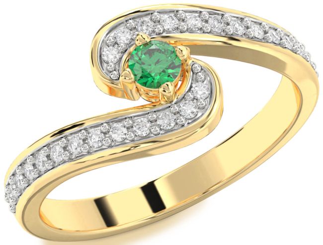 Diamond Emerald Gold Round Pave Promise Ring
