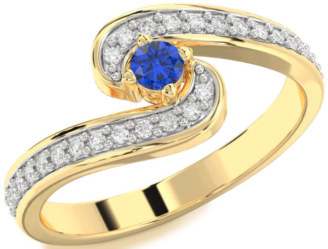 Diamond Blue Sapphire Gold Round Pave Promise Ring
